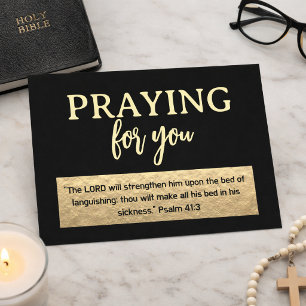 Praying For You Gold and Black Script Bible Verse Postcard