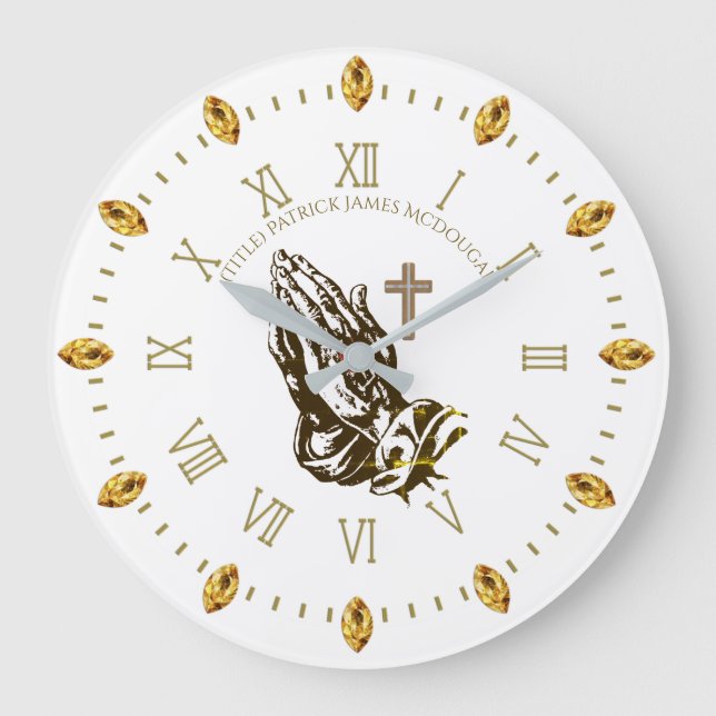 Praying Hands and Cross Personalized Church Faith Large Clock (Front)
