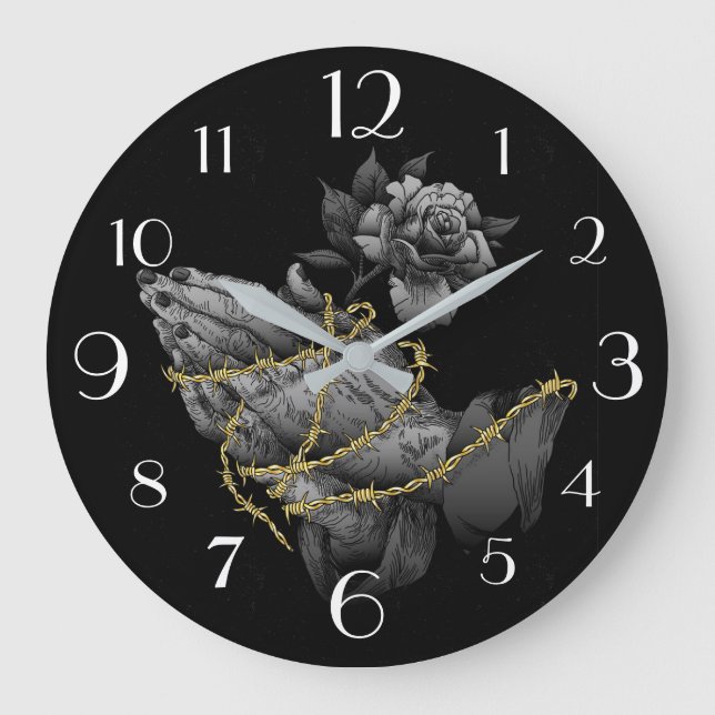 Praying Hands and Rose  Large Clock (Front)