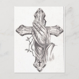 Praying Hands & Cross Postcard