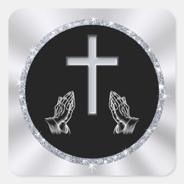 Praying Hands, Cross Stickers, Christian Stickers (Front)