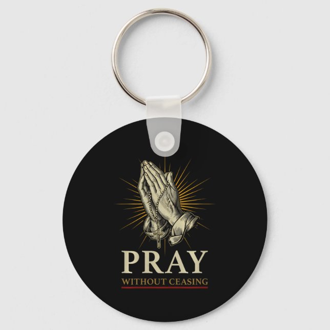 Praying Hands Jesus Cross Rosary Faith Devotion Pr Keychain (Front)