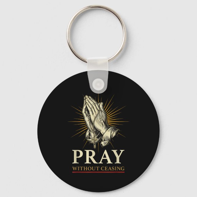 Praying Hands Jesus Cross Rosary Faith Devotion Pr Keychain (Front)