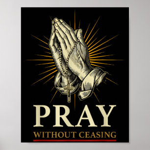 Praying Hands Jesus Cross Rosary Faith Devotion Pr Poster