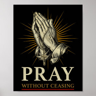 Praying Hands Jesus Cross Rosary Faith Devotion Pr Poster