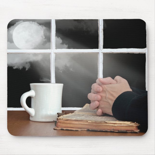 Praying Hands On Bible Mouse Pad (Front)