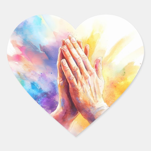 Praying Hands Religious Christian Catholic Heart Sticker (Front)