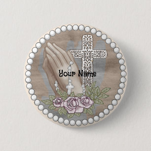 Praying Hands Rosary 2 Inch Round Button