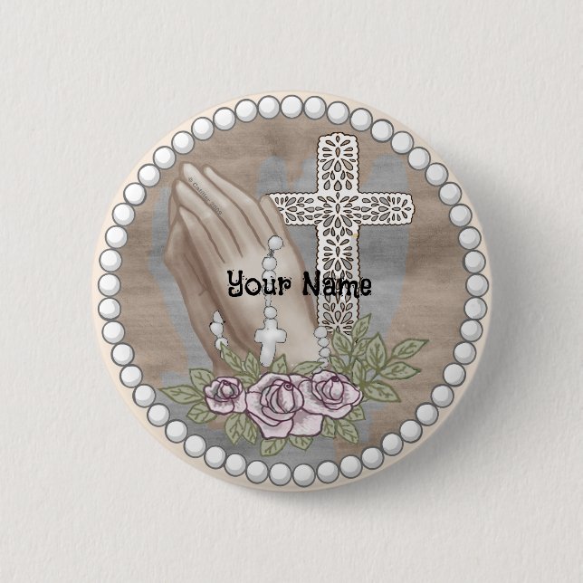 Praying Hands Rosary   2 Inch Round Button (Front)