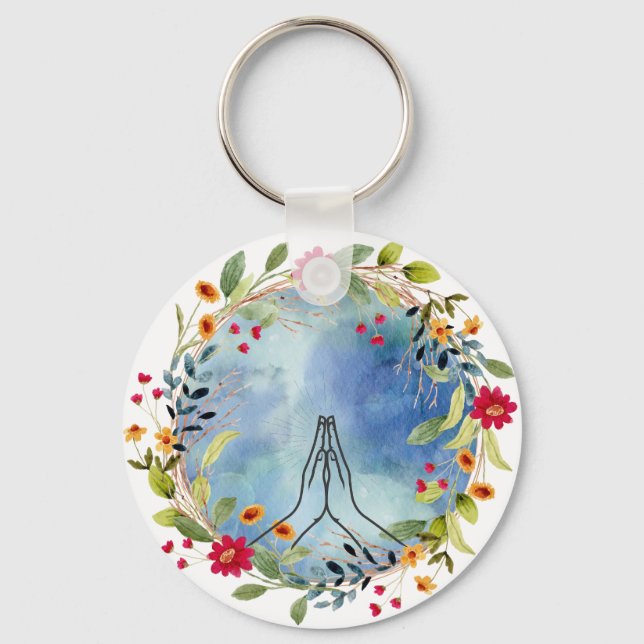 Praying Hands Watercolor Keychain (Front)
