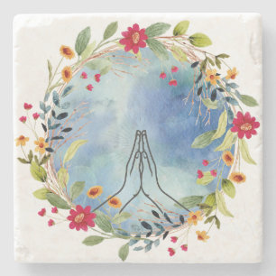 Praying hands watercolor  stone coaster