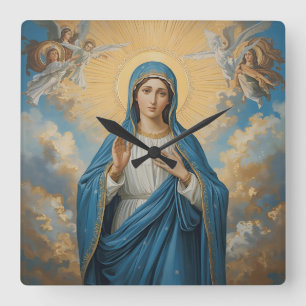 Praying Heavenly Virgin Mary  Square Wall Clock
