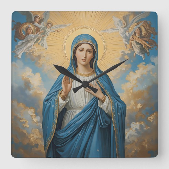 Praying Heavenly Virgin Mary  Square Wall Clock (Front)