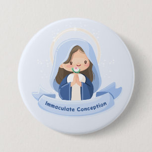 Praying Kawaii Virgin Mary – Soft Blue Sky 3 Inch Round Button