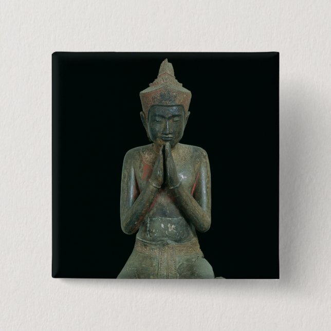 Praying kneeling figure 2 inch square button (Front)