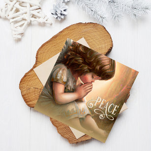Praying Little Girl Angel Radiant Light Halo Holiday Card