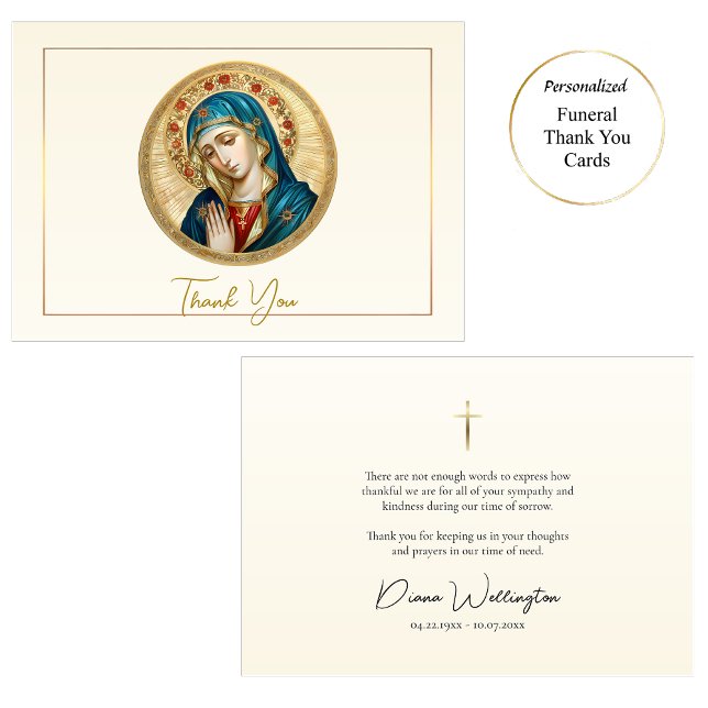 Praying Madonna with Roses Catholic Funeral    Thank You Card (Creator Uploaded)
