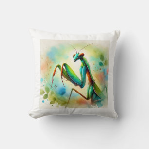 Praying Mantis 031024AREF144 - Watercolor Throw Pillow