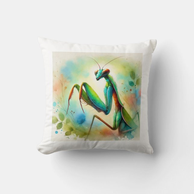 Praying Mantis 031024AREF144 - Watercolor Throw Pillow (Front)