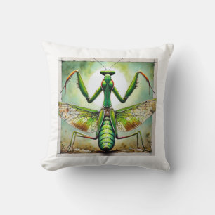 Praying Mantis 300924IREF250 - Watercolor Throw Pillow