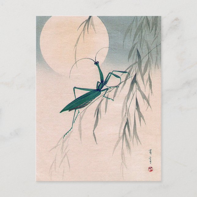 Praying Mantis and the Moon, Watanabe Seitei Postcard (Front)