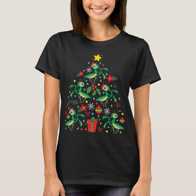 Praying Mantis Christmas Ornament Tree Funny Xmas T-Shirt (Front)