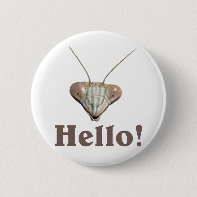 Praying Mantis Hello 2 Inch Round Button (Front)