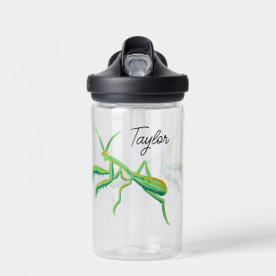 Praying Mantis in Bright Green Personalized Water Bottle