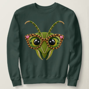 Praying Mantis Leopard Glasses Hearts Faux Crochet Sweatshirt