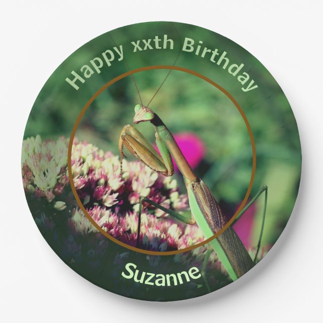Praying Mantis Nature Personalized Birthday Party Paper Plate (Front)