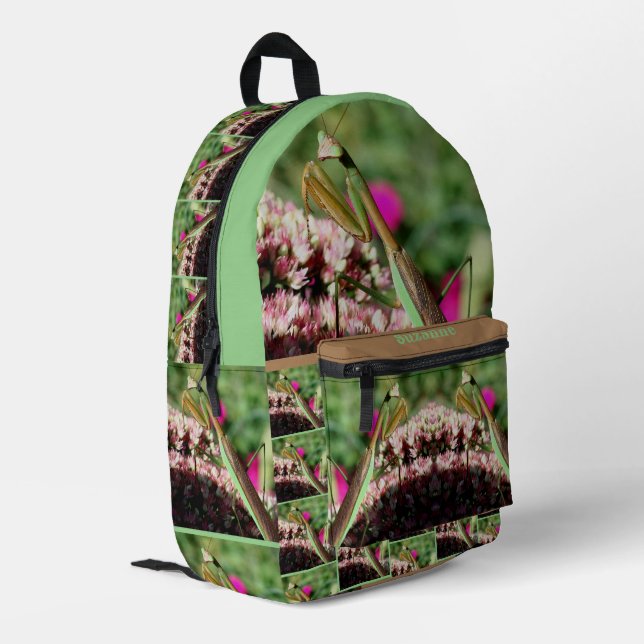 Praying Mantis On Sedum Flower Personalized Printed Backpack (Back Corner Left)