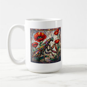 Praying mantis stained glass vibrant poppy flower  coffee mug