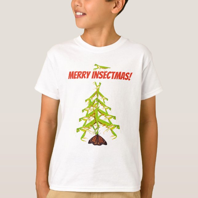 Praying Mantis Tree Weird Christmas Kids T-shirt (Front)