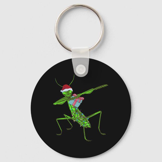 Praying Mantis Xmas Santa Hat Christmas Insect Bug Keychain (Front)