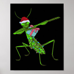 Praying Mantis Xmas Santa Hat Christmas Insect Bug Poster