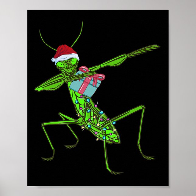 Praying Mantis Xmas Santa Hat Christmas Insect Bug Poster (Front)