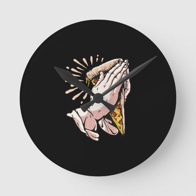 Praying Pizza Hands - Thank You Lord For This Food Round Clock (Front)
