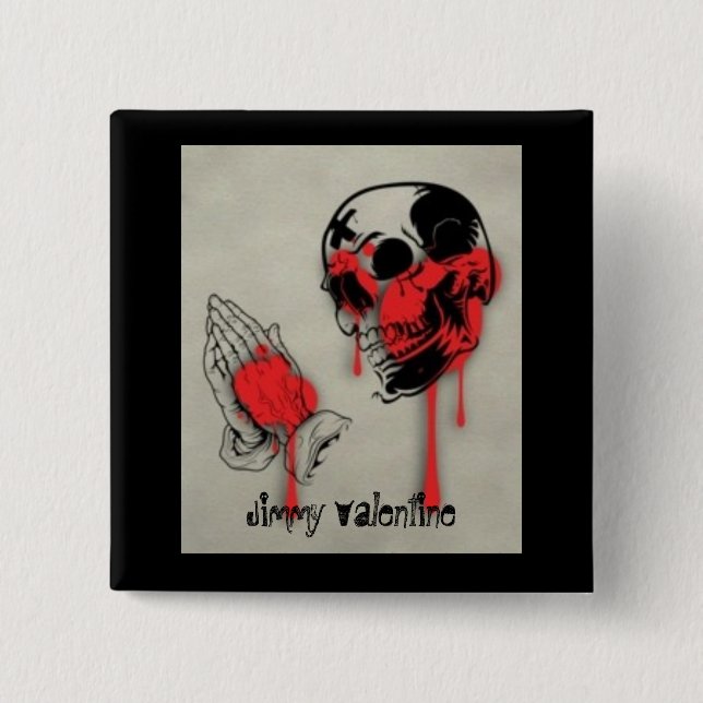 Praying Skull 2 Inch Square Button (Front)