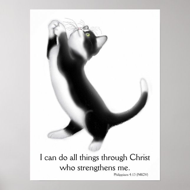Praying Tuxedo Kitten Philippians 4:13 Poster (Front)