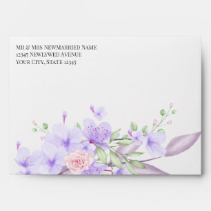 Pre-Addressed Blush Pink and Violet Flowers Envelope