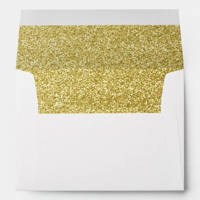 Pre-addressed Elegant Sparkly Gold Glitter Lined Envelopes (Back (Bottom))