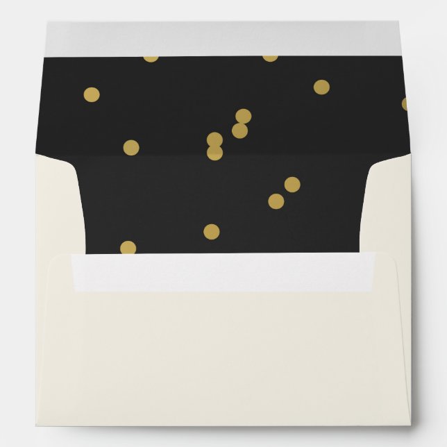 Pre-addressed Festive Black with Gold Dots Lined Envelopes (Back (Bottom))