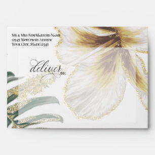 Pre-Addressed Tropical Pale Yellow Ivory Flower Envelope
