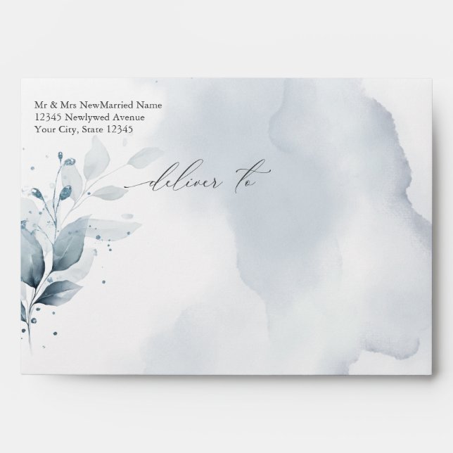 Pre-Addressed Watercolor Blue Envelope (Front)