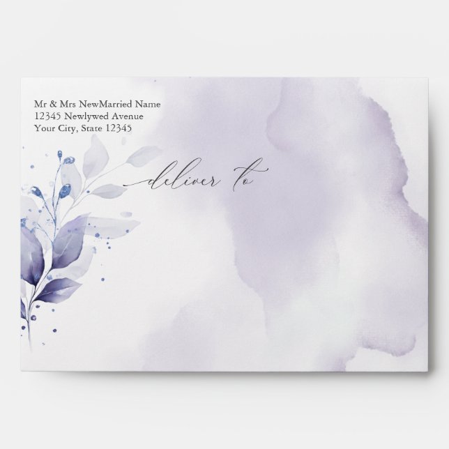 Pre-Addressed Watercolor Violet Envelope (Front)