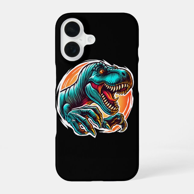 Pre-Historic Epic Dino Attack T-Rex Black iPhone 16 Case (Back)
