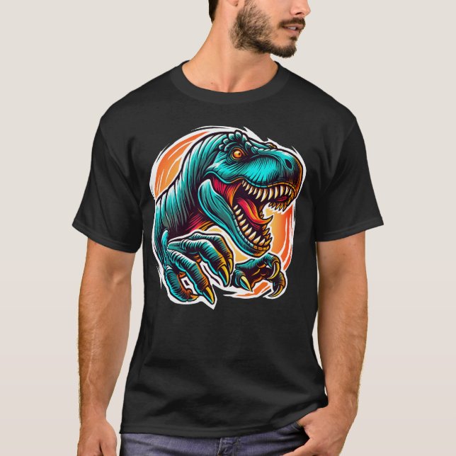 Pre-Historic Epic Dino Attack T-Rex T-Shirt (Front)