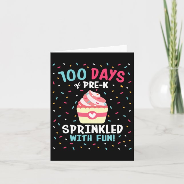 Pre K 100 Days Of School Girls Sprinkled Fun Cupca Card (Front)
