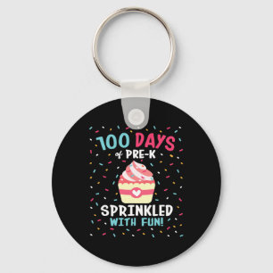 Pre K 100 Days Of School Girls Sprinkled Fun Cupca Keychain