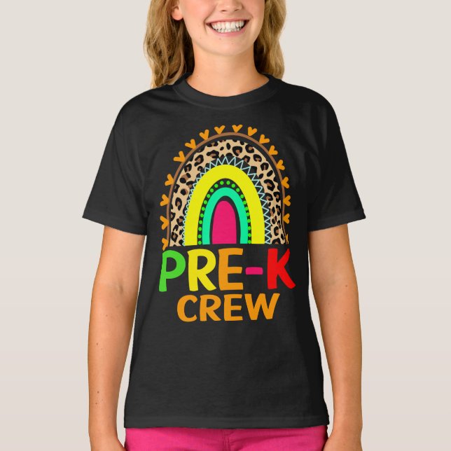 Pre-K Crew Rainbow Leopard Back To School T-Shirt  (Front)